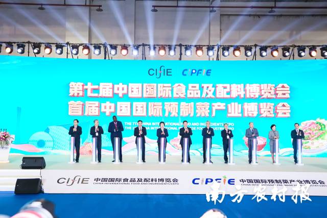 李金祥总师、陈良贤党组成员、张玉香会长、单杨院士、屈四喜代表、张忠军副代表、吉米·伽马·哈桑参赞、郑伟仪副秘书长、马洪涛主任和吕成蹊市长等嘉宾共同启动本届食博会·预博会。